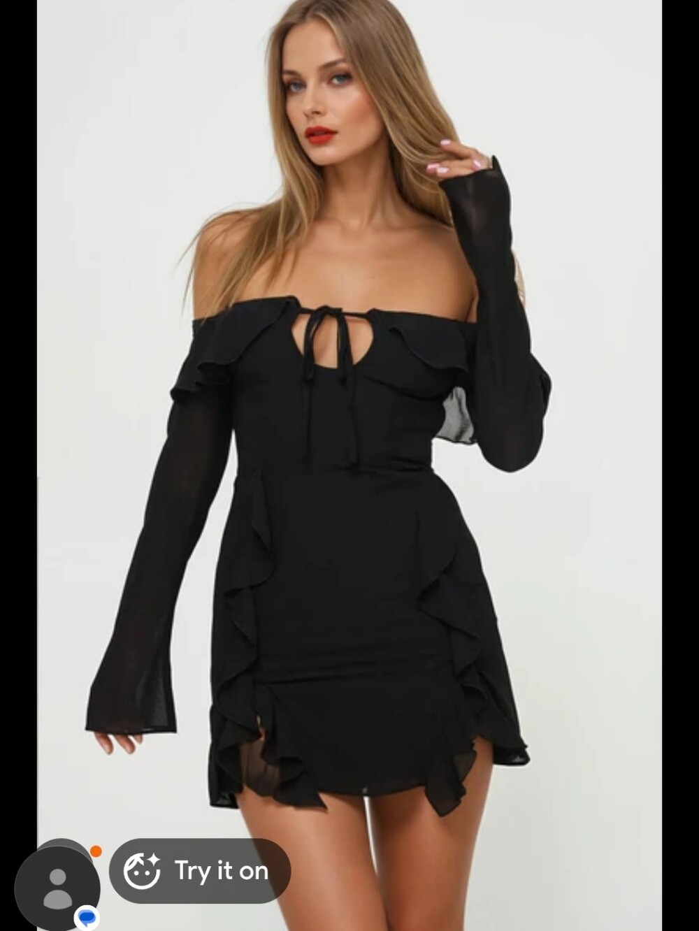 Princess Polly Black Off-Shoulder Ruffle Bell-Sleeve Mini Dress